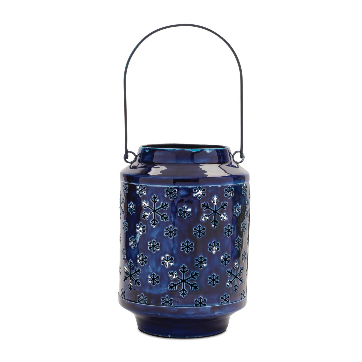 Melrose International Snowflake Punched Metal Candle Lantern 9.5"H