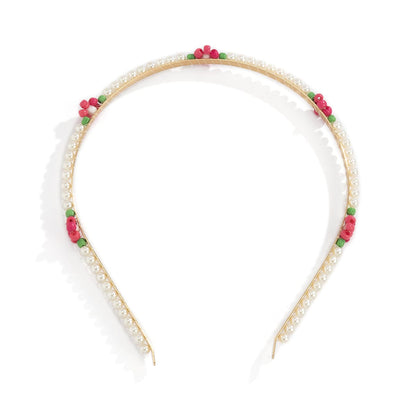 Rose Howlite & Pearl Goldtone Floral Station Headband