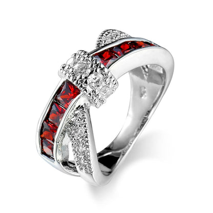 Red Crystal & Cubic Zirconia Princess-Cut Overlapping Ring-6