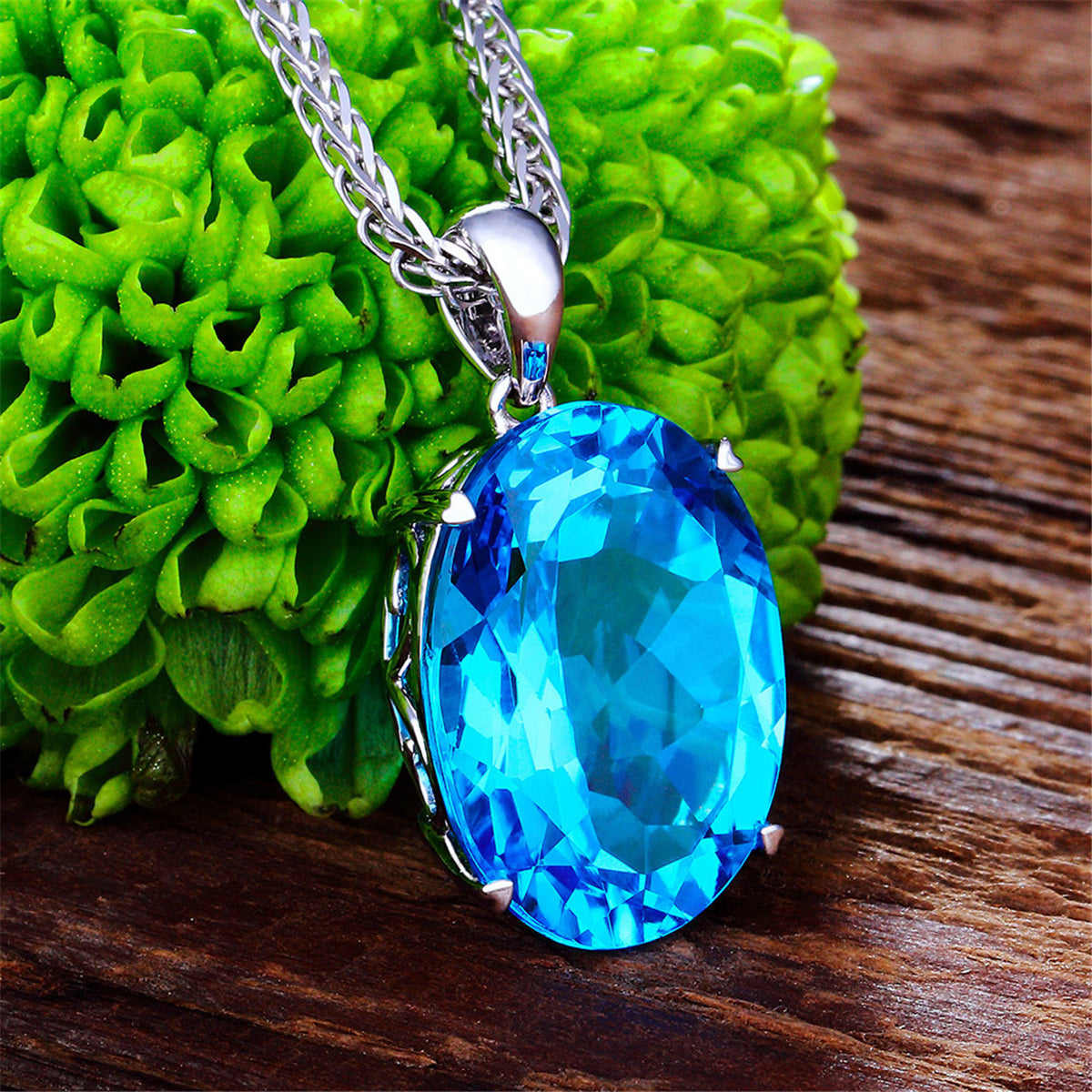 Blue Crystal & Silvertone Oval-Cut Pendant Necklace