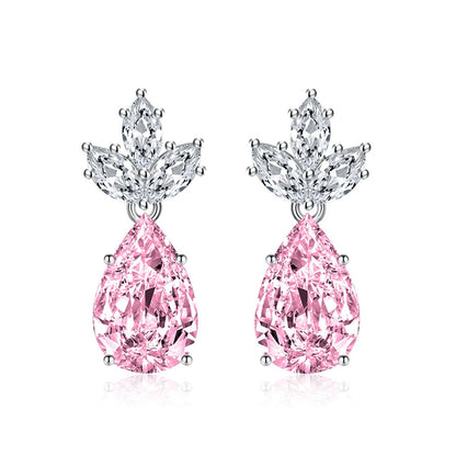 Pink Crystal & Silvertone Pineapple Drop Earrings