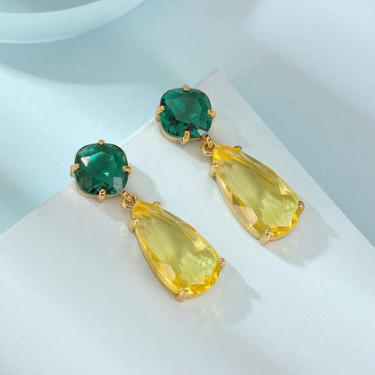 Green & Yellow Crystal Goldtone Cushion Drop Earrings