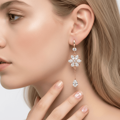 White Crystal & Cubic Zirconia Goldtone Flower Drop Hook Earrings