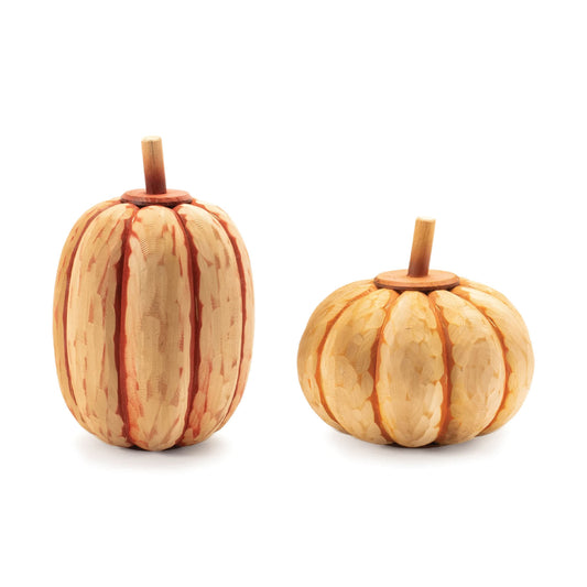 Melrose International Carved Fir Wood Pumpkin Decor (Set of 2)