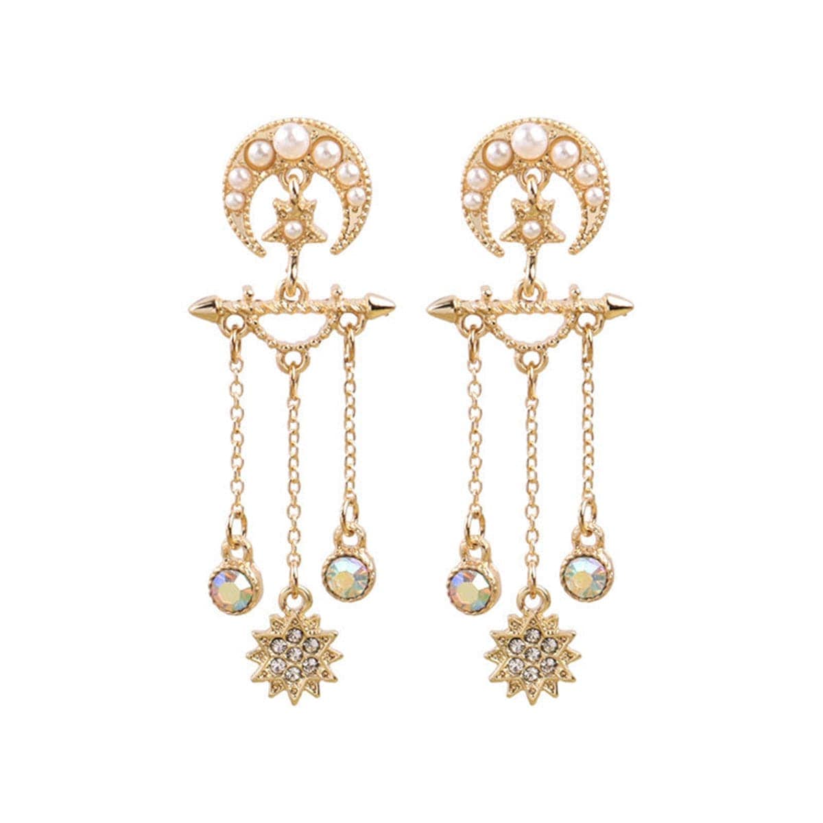 Pearl & Cubic Zirconia Goldtone Celestial Chandelier Drop Earrings