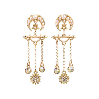 Pearl & Cubic Zirconia Goldtone Celestial Chandelier Drop Earrings