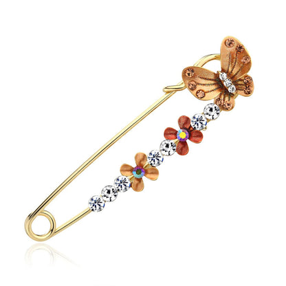Cubic Zirconia & Enamel Goldtone Butterfly Flower Pin Brooch