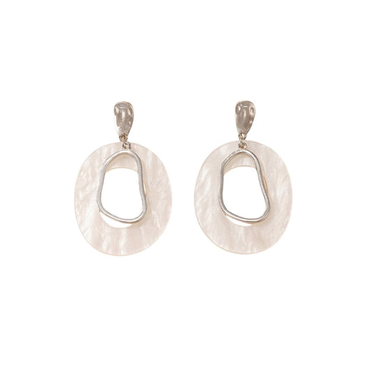 Ivory Acrylic & Silvertone Circular Dangle Earrings