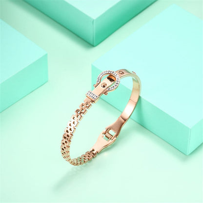 Cubic Zirconia & Rose Goldtone Horseshoe Belt Bangle