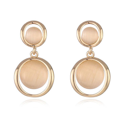 Cat's Eye & Goldtone Round Drop Earrings