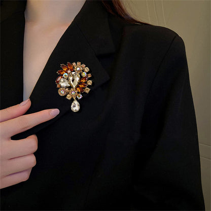 Yellow Crystal & Cubic Zirconia Botany Brooch
