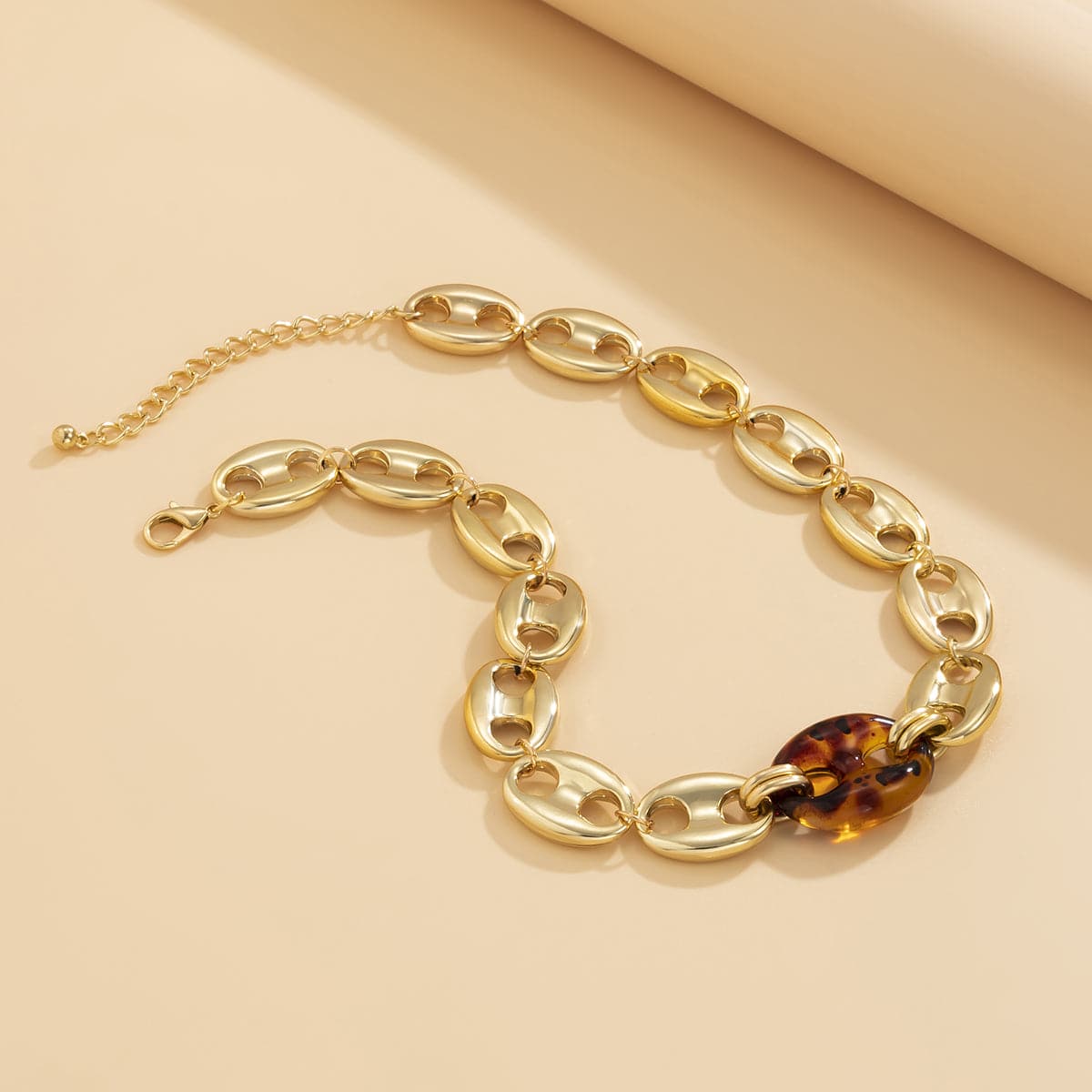 Brown Resin & Goldtone Mariner Chain Choker Necklace
