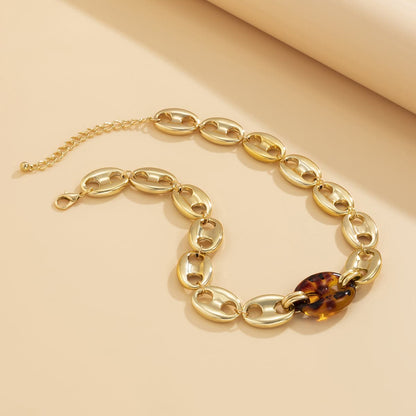 Brown Resin & Goldtone Mariner Chain Choker Necklace