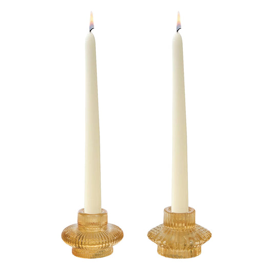 Glass Yellow Taper Candle Holder Set of 2 for Spring Tabletop Lighting