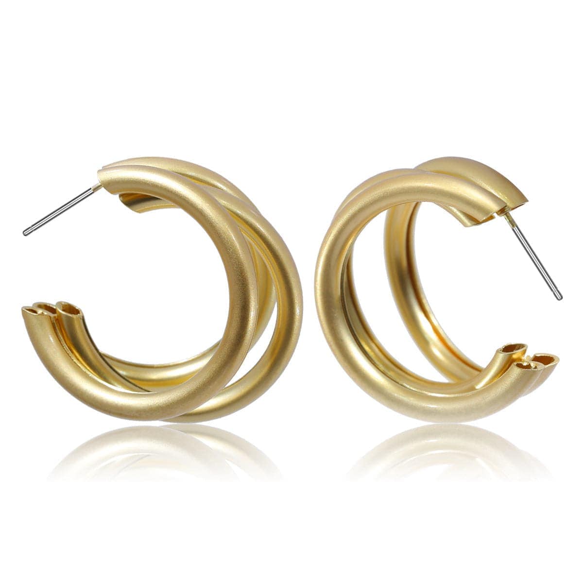 Goldtone Tri-Ring Hoop Earrings