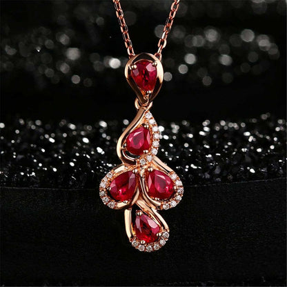 Red Crystal & Cubic Zirconia Multi-Teardrop Pendant Necklace