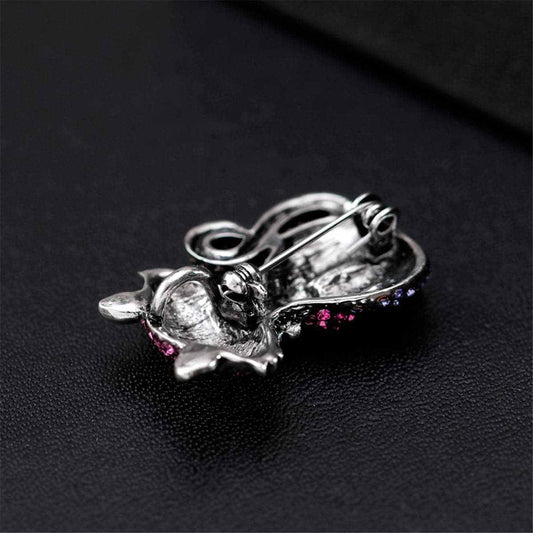 Purple Cubic Zirconia & Silvertone Kitty Brooch