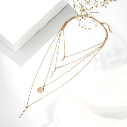Goldtone Bar & Star Layered Pendant Necklace