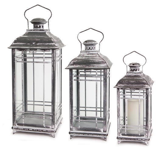 Melrose International Traditional Grey Metal Lantern (Set of 3)