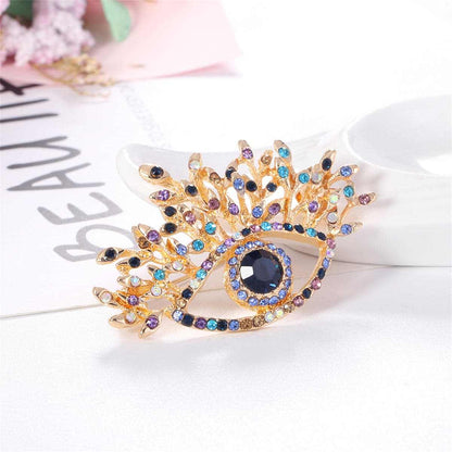 Blue Crystal & Multicolor Cubic Zirconia Goldtone Eye Brooch