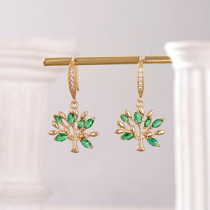 Green Crystal & Cubic Zirconia Goldtone Tree Hook Earrings