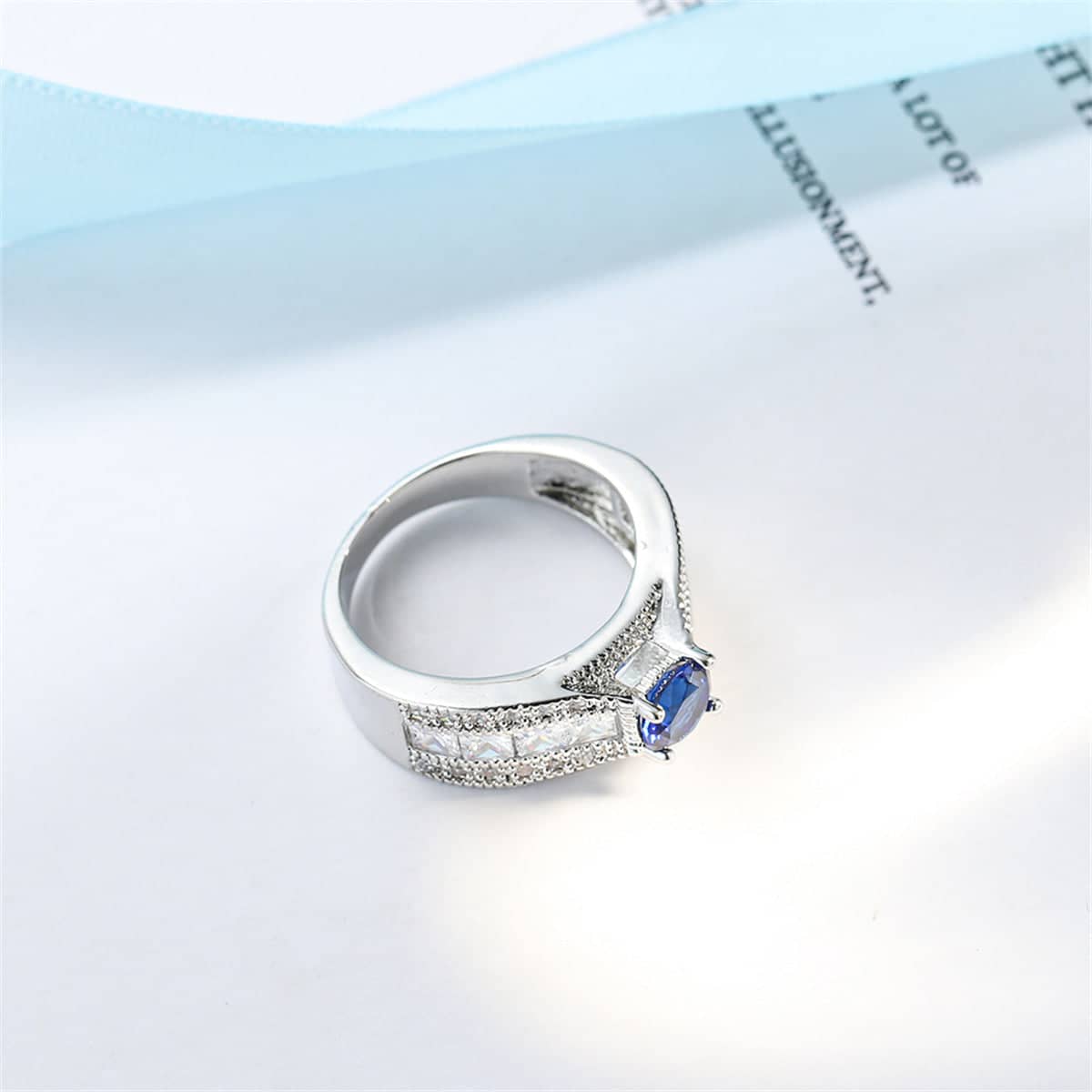 Navy Crystal & Cubic Zirconia Pavé Layered-Band Round-Cut Ring-5