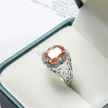 Champagne Crystal & Silvertone Openwork Radiant-Cut Ring-1