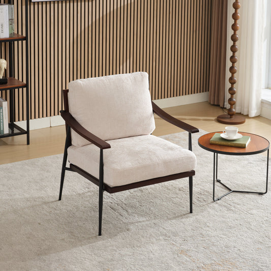 4 Supply Modern Accent Chair, Mid Century Modern Accent Chairs, Linen Fabric Arm Chair With Wood Armrests, Upholstered Leisure Chair For Living Room, Bedroom, Reception Room