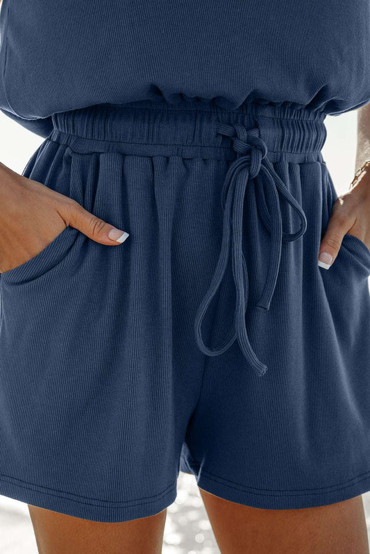 Threaded Pear Kassidy Knit Open Back Cap Sleeve Drawstring Romper