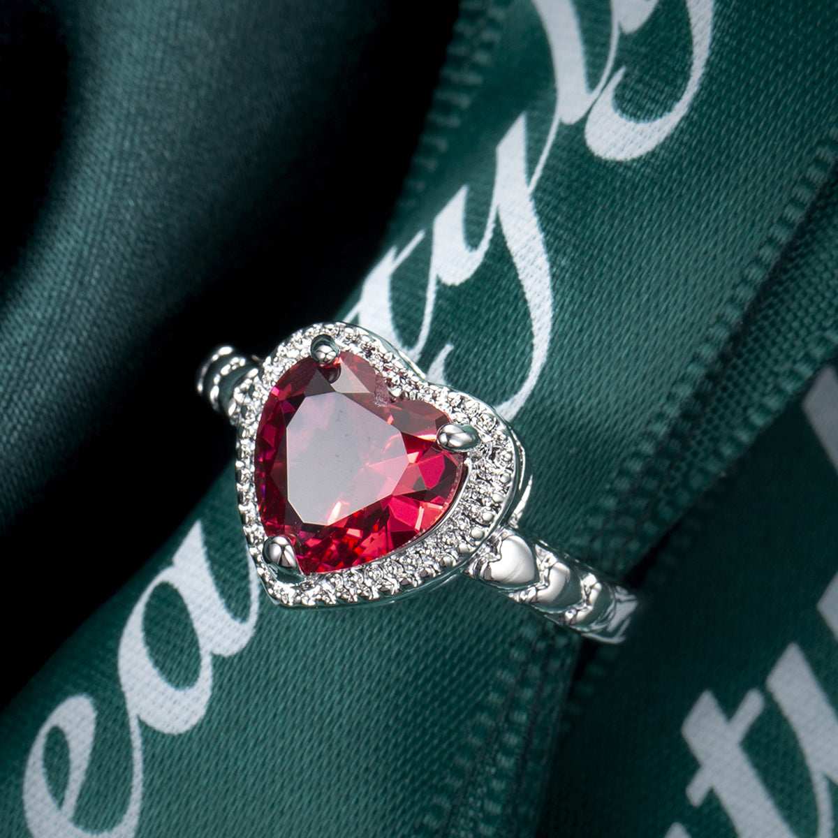 Rose Crystal & Silvertone Heart Ring