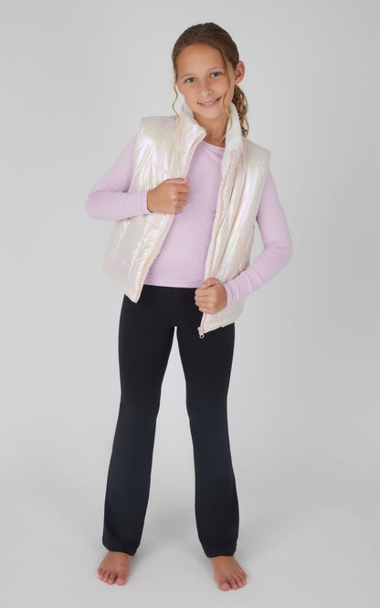 Girls Quilted Vest & Super Soft Top & Flare Legging Set