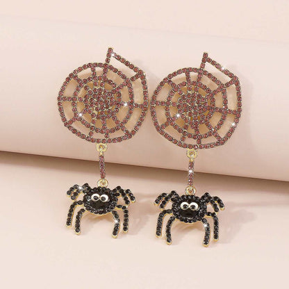 Cubic Zirconia & Goldtone Cobweb Spider Drop Earring