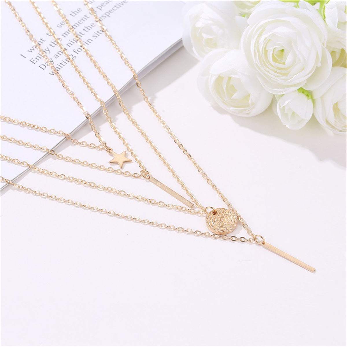 Goldtone Disc Bar Layered Pendant Necklace