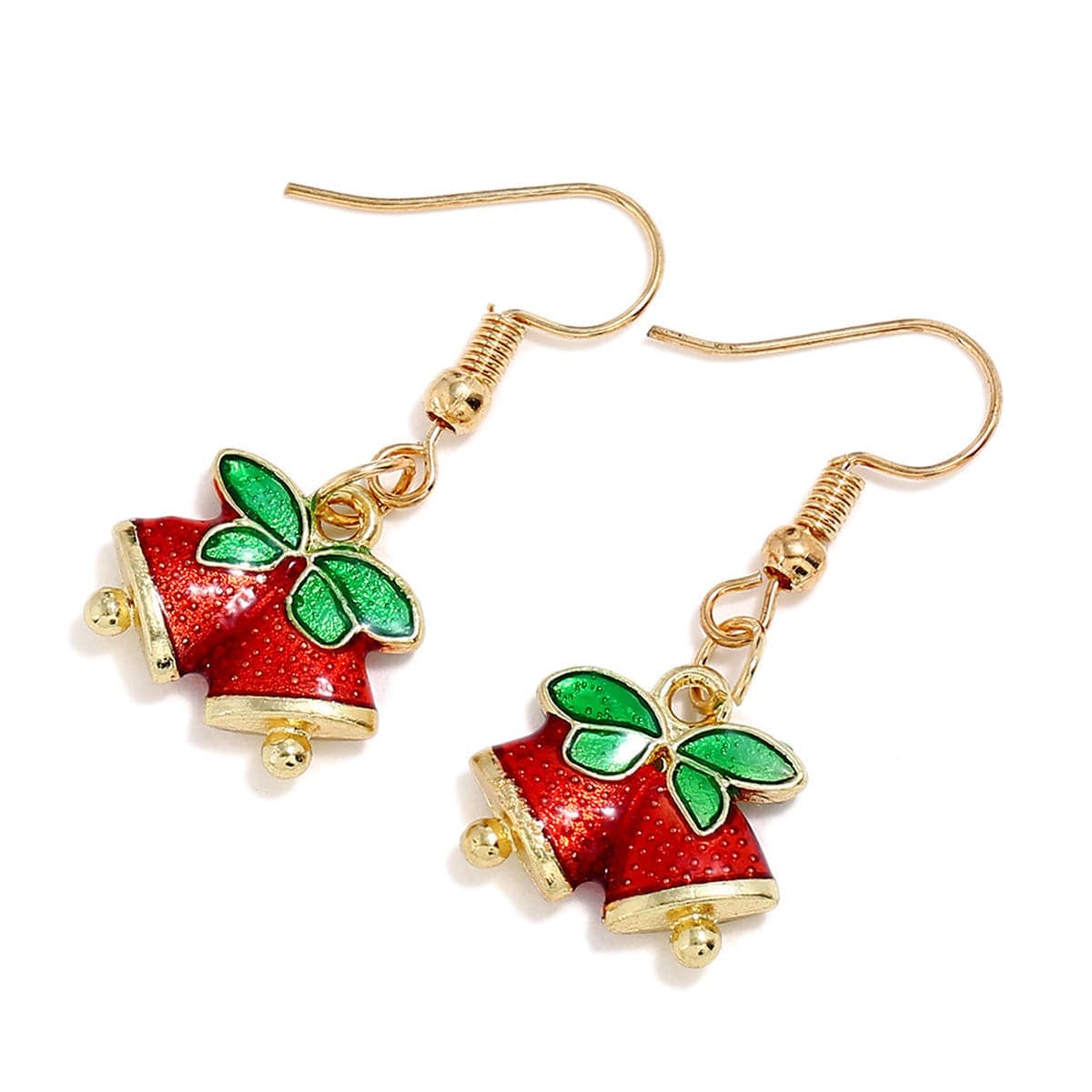 Red & Goldtone Bell with Bow Drop Earrings