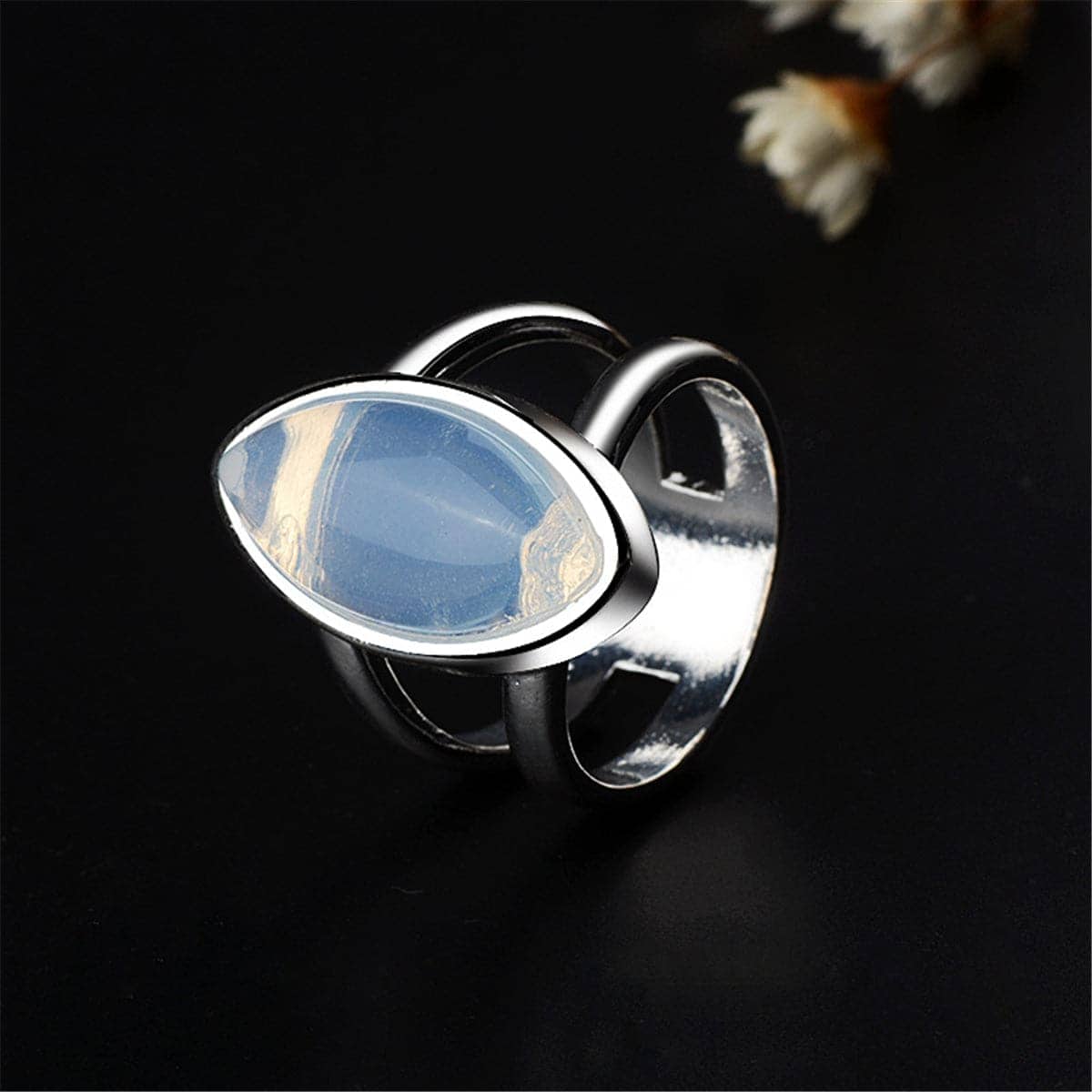 Moonstone & Silvertone Double-Band Ring