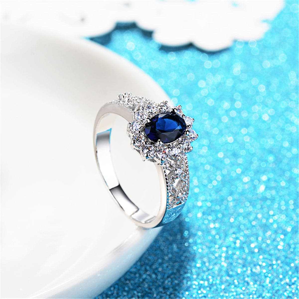 Blue Crystal & Cubic Zirconia Oval-Cut Promise Ring