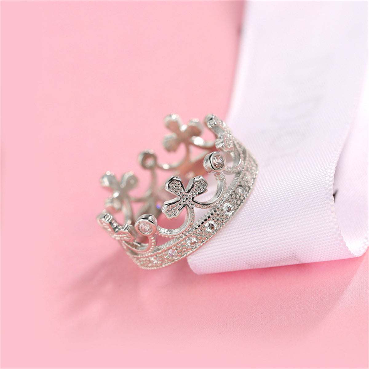 Cubic Zirconia & Silvertone Crown Band-2