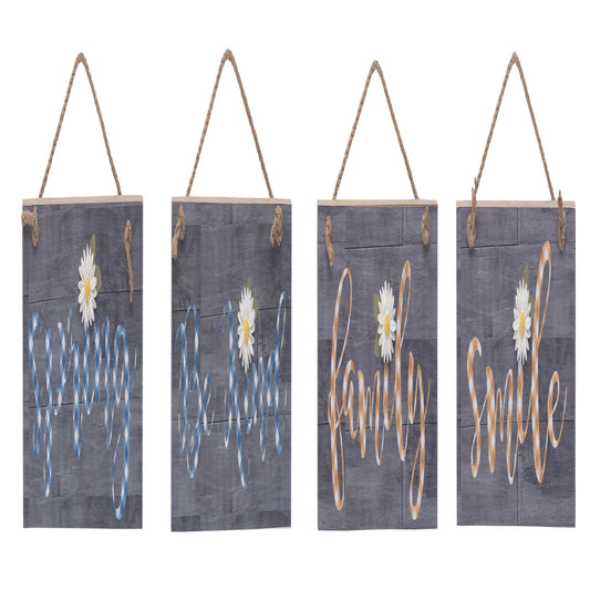 MDF Flower Accent Word Decor Set of 4 Spring Home Decorations Wall Art for Spring and Summer