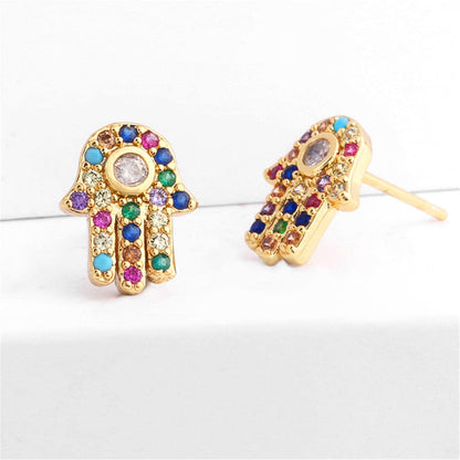 Rainbow Cubic Zirconia Hamsa Stud Earrings