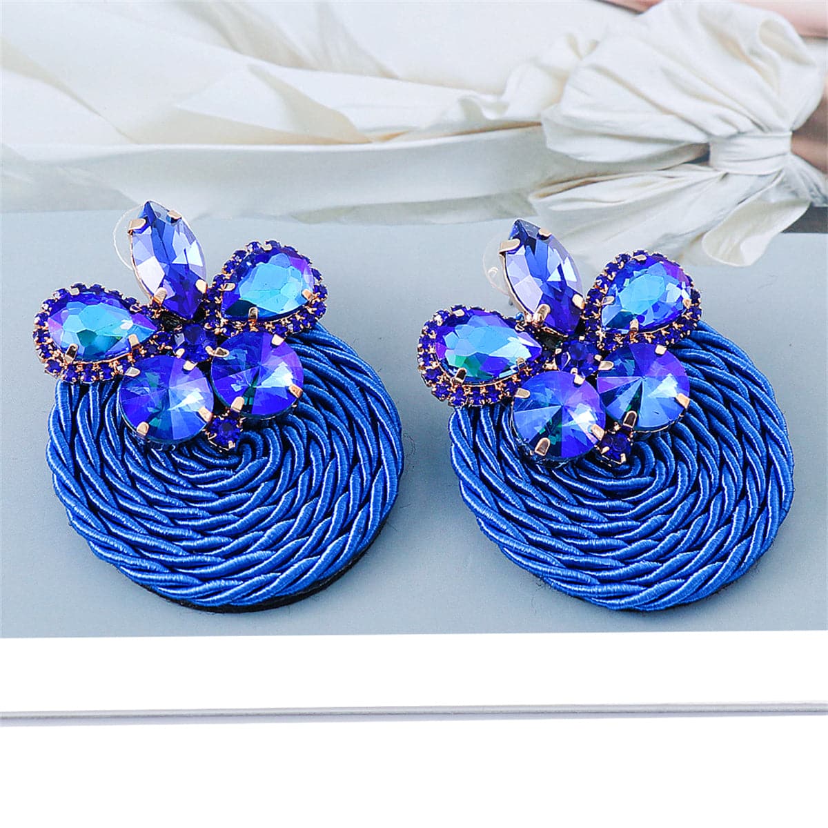 Blue Crystal & Cubic Zirconia Butterfly Drop Earrings