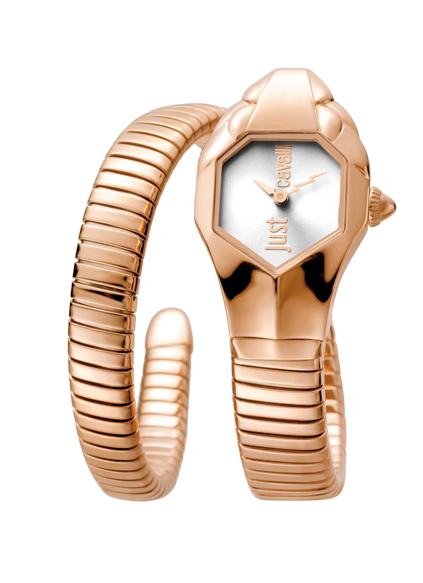 Just CAVALLI Women Watch, Rose Gold Color Case, Silver Dial, Rose Gold Color Stainless Steel Metal Bracelet, 2 Hands, 3 Atm
