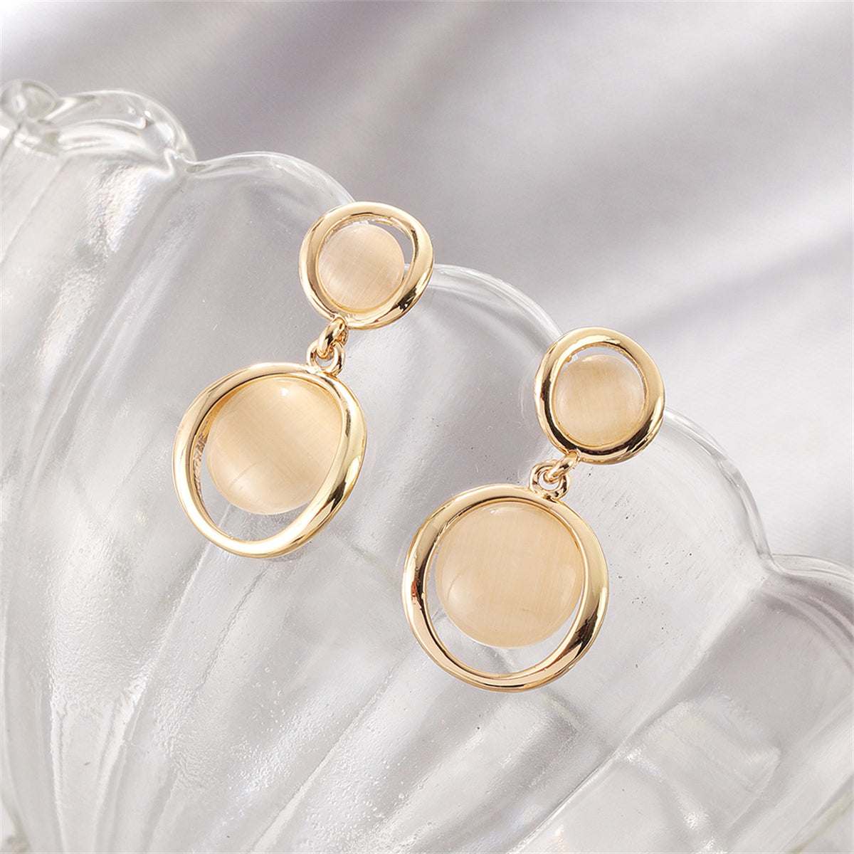 Cat's Eye & Goldtone Round Drop Earrings