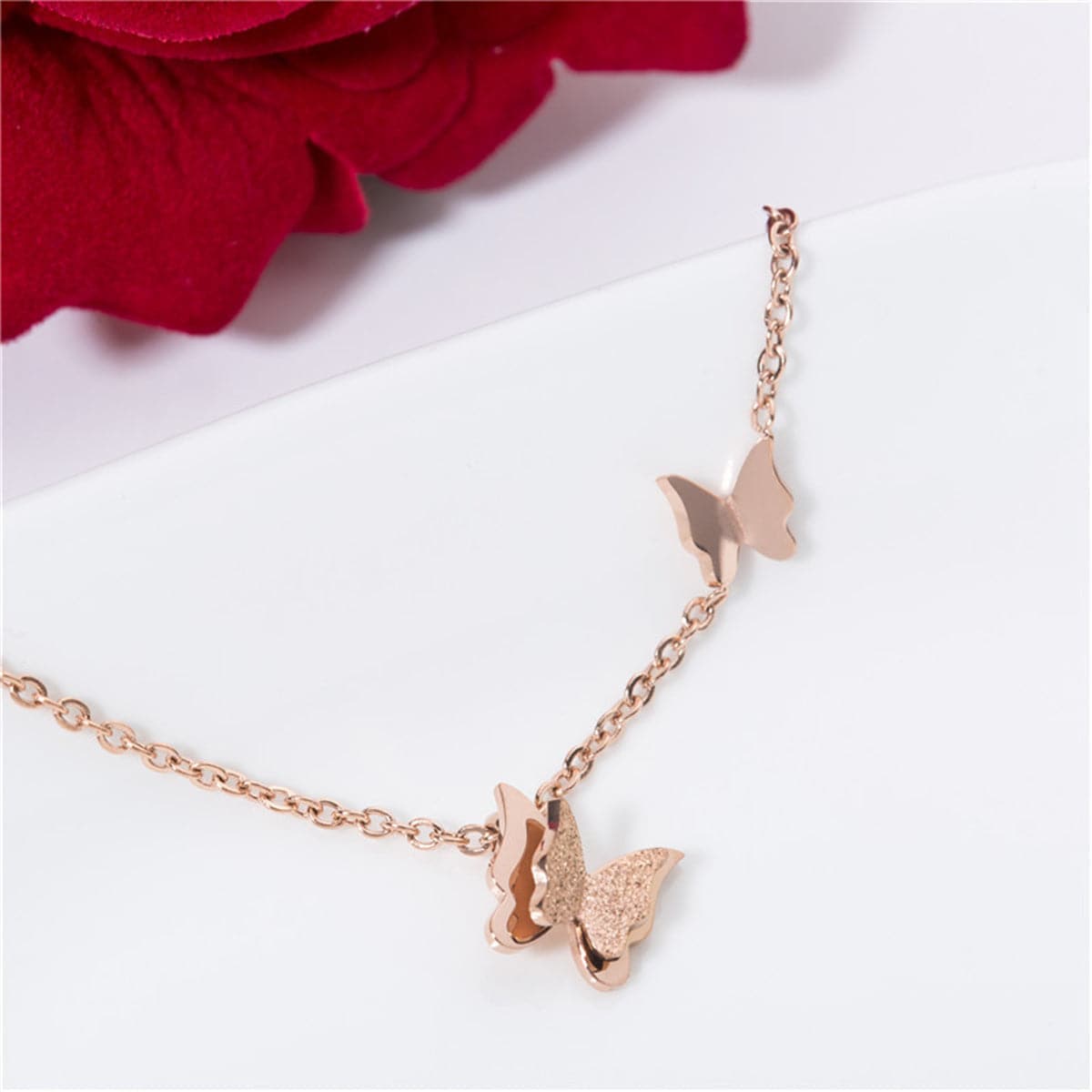 Rose Goldtone Double Butterfly Anklet