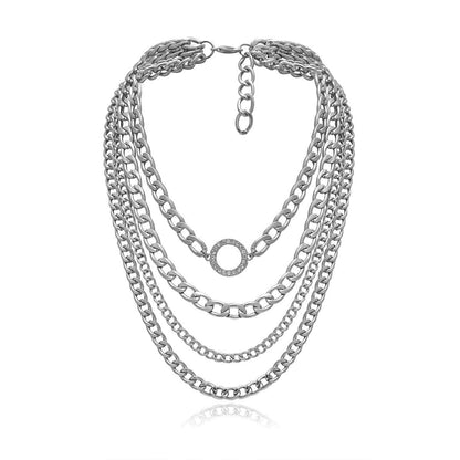 Cubic Zirconia & Silvertone Figaro Layered Necklace