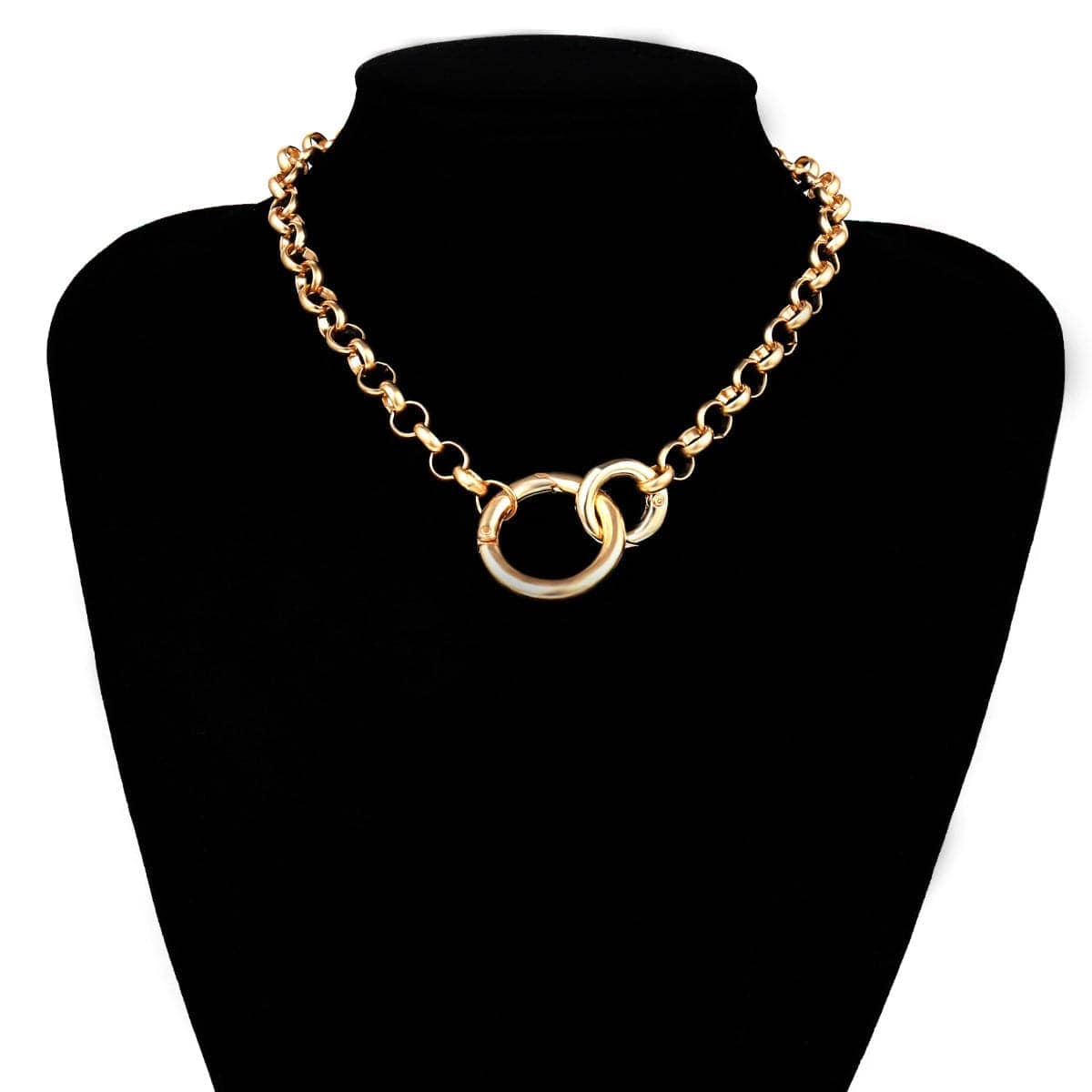 Goldtone Ring Chain Choker Necklace