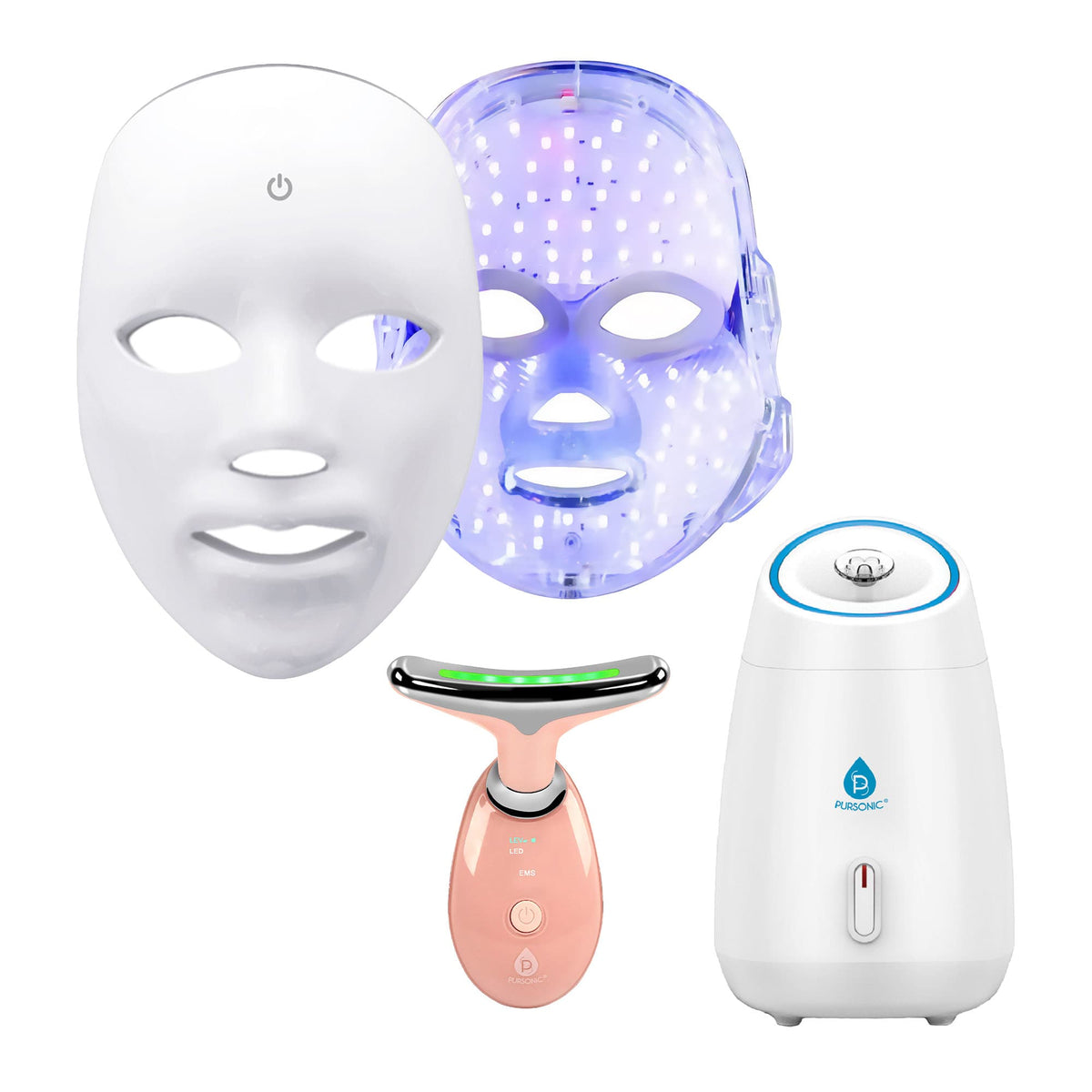 Pursonic Ultimate 3-in-1 LED Light Therapy & Facial Spa Bundle – 7-in ...