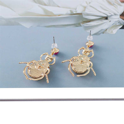 Pink Resin & Goldtone Beetle Drop Earrings