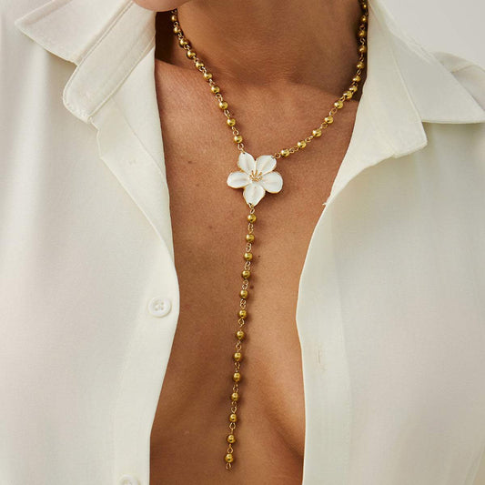 Enamel & Goldtone Beaded Chain Flower Y-Necklace