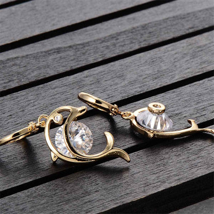Cubic Zirconia & Goldtone Dolphin Drop Earrings
