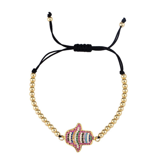 Cubic Zirconia & Goldtone Hamsa Adjustable Bracelet
